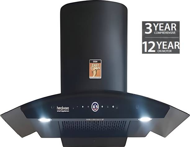 Hindware CELESIA BLDC 75CM 1600CMH; ENERGY EFFICENT MOTOR WITH MOTION SENSOR (YEAR 2025) Auto Clean Wall Mounted BLACK 1600 CMH Chimney