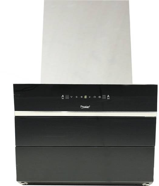 Prestige Zara 600 Glass Kitchen Hood with Revolutionary Motion sensor, 1100m3/HR Suction Auto Clean Wall Mounted Silver, Black 1100 CMH Chimney