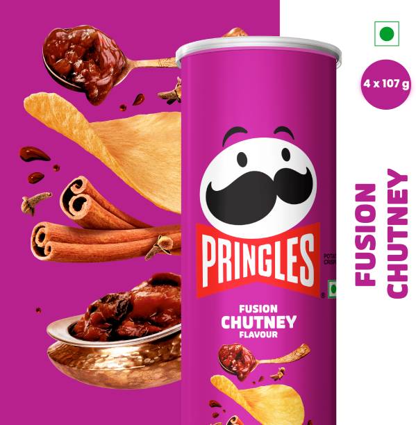 Pringles Potato Chips Fusion Chutney Flavor Pack of 4, Crispy Snack for Game Nights Chips
