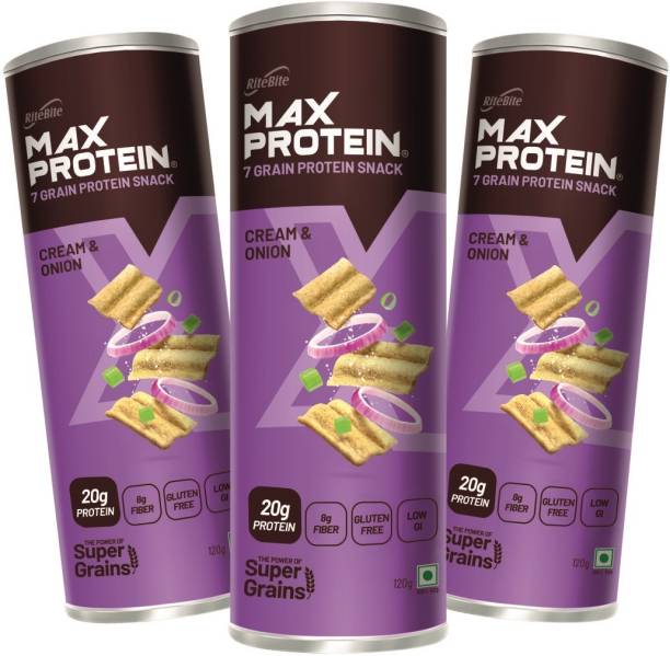 RiteBite Max Protein Chips - Cream & Onion 120g(Pack of 3) Chips