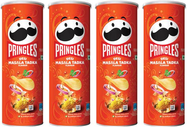 Pringles Potato Chips Desi Masala Tadka Flavor Pack of 4, Crispy Snack for Game Nights Chips