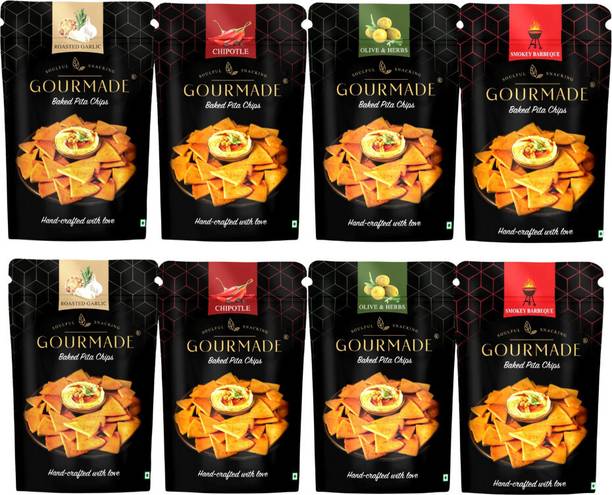 Gourmade Baked Pita Chips | Smokey Barbeque, Chipotle, Roasted Garlic, Olive & Herbs Chips