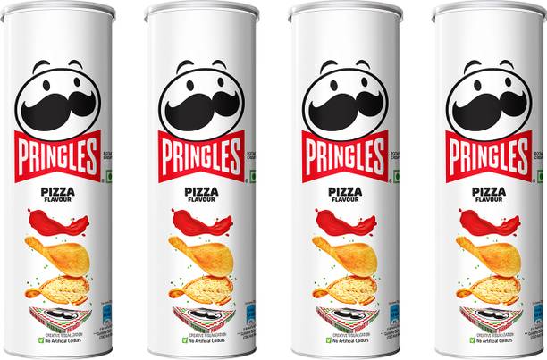 Pringles Potato Chips Pizza Flavor Pack of 4, Crispy Snack for Movie & Game Nights Chips