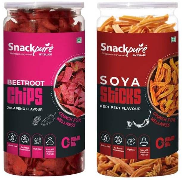 SNACKPURE BY ZUARI Soya Sticks Peri Peri Flavor & Beetroot Chips Jalapeno Flavor Chips