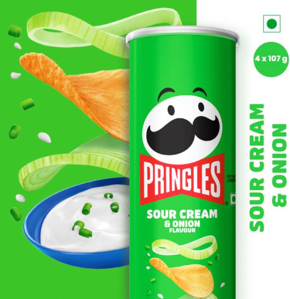 Pringles Potato Chips Sour Cream & Onion Flavor Pack of 4, Crispy Snack for Game Nights Chips