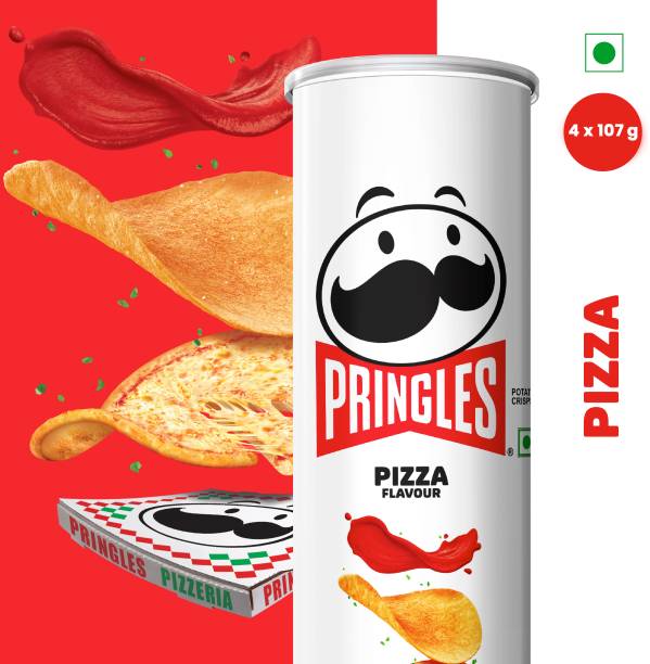 Pringles Potato Chips Pizza Flavor Pack of 4, Crispy Snack for Movie & Game Nights Chips