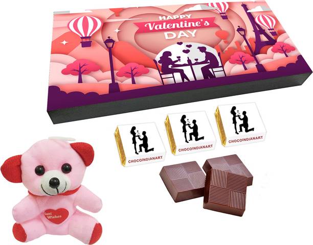 CHOCOINDIANART Wonderful Happy Valentine Day 18pcs Delicious Chocolate Gift with Teddy Truffles
