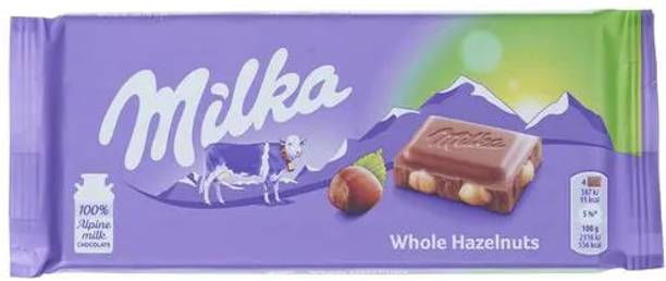 milka 100% Alpine milk chocolate with Whole Hazelnut (IMPORTED FROM SWITZERLAND) Bars