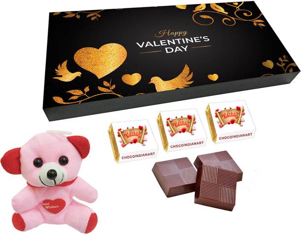 CHOCOINDIANART Better Happy Valentine Day 18pcs Delicious Chocolate Gift with Teddy Truffles