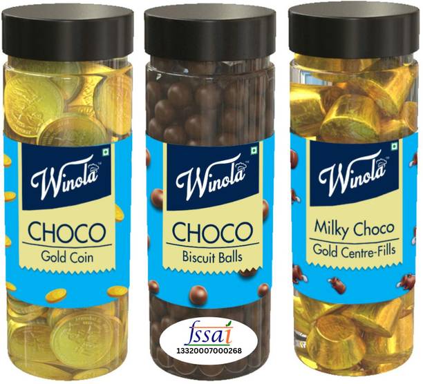 Winola Combo of Chocolate Coin, Biscuit Balls, Choco Gold (Pack of 3) Truffles