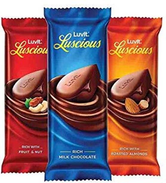 लवइट Luscious Milk Chocolates Bar | Combo Pack of Milk, Fruit & Nut, Roasted Almond |