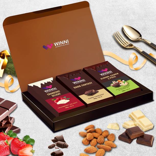 WINNI CELEBRATE RELATIONS Deluxe 3 Pcs Chocolate Handcrafted Bars Gift Hamper | Chocolate Gift Box Bars