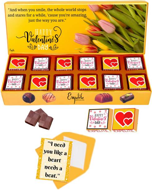 Expelite Beautiful Valentine Day Gift For Fiance 12 chocolates, Chocolate And Flowers For Valentines Bars