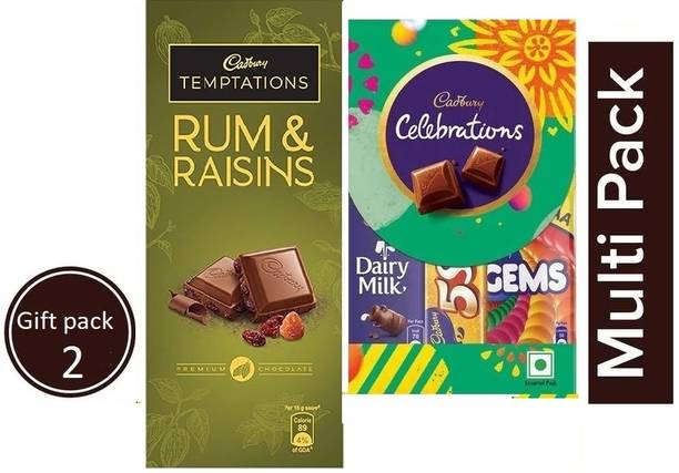 Cadbury Temptation Rum and Raisin Milk Chocolate 72g & Celebrations 62g Pack of 2 Bars