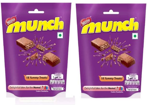 NESTLE Munch Chocolate Coated Crunchy Wafer, Share Pack 187g (Pack Of 2) Bars