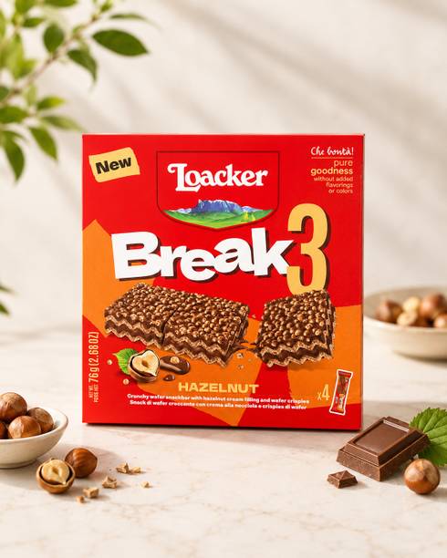 LOACKER Break3 Hazelnut Cream Wafer Premium Snack Bar