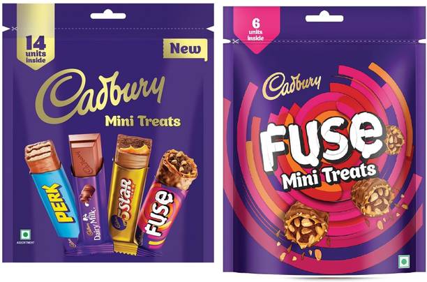Cadbury Assorted Mini Treats Chocolate127g & Fuse Peanut & Caramel filled Chocolate93g Bars