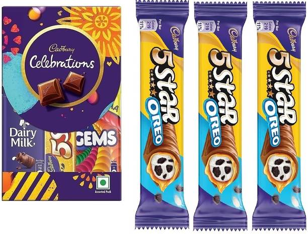 Cadbury Rakhi CelebrationsChocolate Gift Pack 60g & 5 Star Oreo Chocolate 42gx3 pack of4 Bars