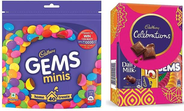 Cadbury GEMS chocolate142g & Celebration 62g Rakhi for brother with chocolate Gift pack Bars