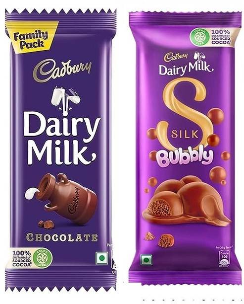 Cadbury Dairy Milk Chocolate Bar Family Pack & Silk Bubbly Chocolate Bar Bar