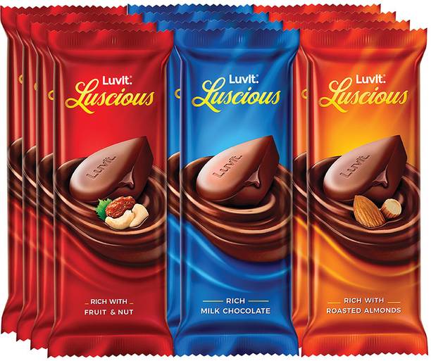 LuvIt Luscious Milk Chocolates Bar | Combo Pack of Milk, Fruit & Nut, Roasted Almond | Bars