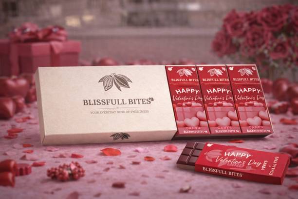BLISSFULL BITES Valentine Day Chocolate Box 12 Pieces | Romantic Gift for Couple, Him & Her Bars