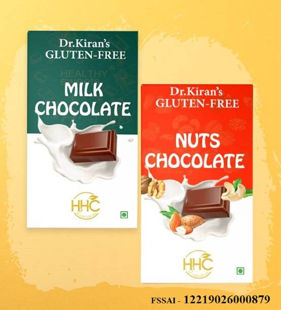 Dr. Kiran's Gluten Free Chocolate Combo Pack of 2 , milk and nuts chocolate Bites