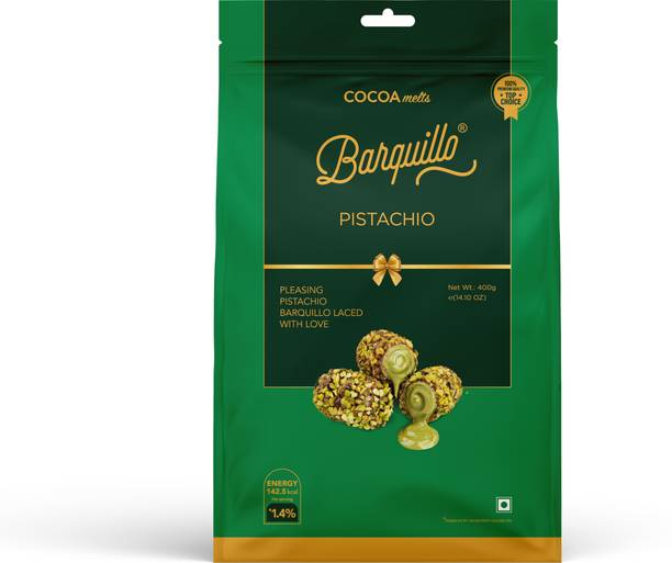 BARQUILLO Pistachio Premium Chocolate filled with Pista Flavoured Cream Bites