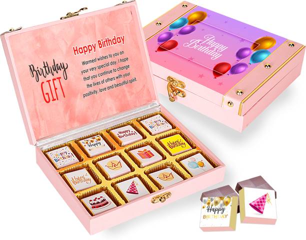 Chocoloony Birthday chocolate Gifts 12 pcs Chocolates & Wooden Box Chocolate Gift Hamper Caramels