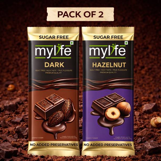 Mylife Zero Sugar Hazelnut & Dark Chocolate Combo of 2, Healthy Indulgence, No Sugar Bar Gift Pack