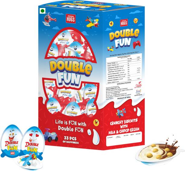 HUGS Double Fun Chocolate Eggs with Surprise Toy | Tasty Chocolate Snacks (33 pcs) Cream Cracker Biscuit