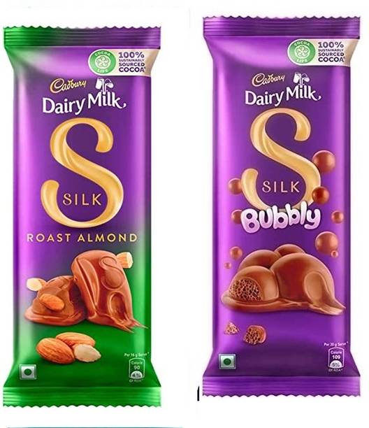 Cadbury Dairy Milk Silk Bubbly Chocolate & Dairy Milk Silk roast almond Chocolate Bars