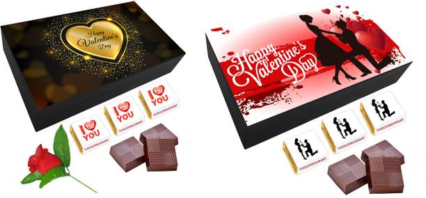 CHOCOINDIANART Happy Valentine's Day Delicious Chocolate 6pcs Gift Pack of 2 with rose. Truffles