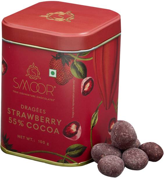 स्मूर Premium Chocolate Coated Strawberry Dragees| Creamy Dark Couverture Chocolate