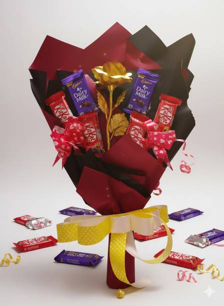 Cadbury gift bouquet|Chocolate Gifts Box|Daily milk 2 pcs |KitKat 4|Gold rose Bars, Truffles