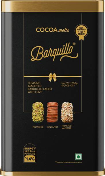 BARQUILLO Assorted Premium Chocolate Almond, Red Velvet, Hazelnut, Pistachio - Tin Pack Bites