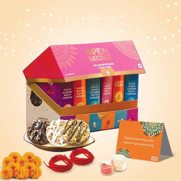 OPEN SECRET Festive Chocolate Gift Box, with Dry Fruit Cookies and Card Bites