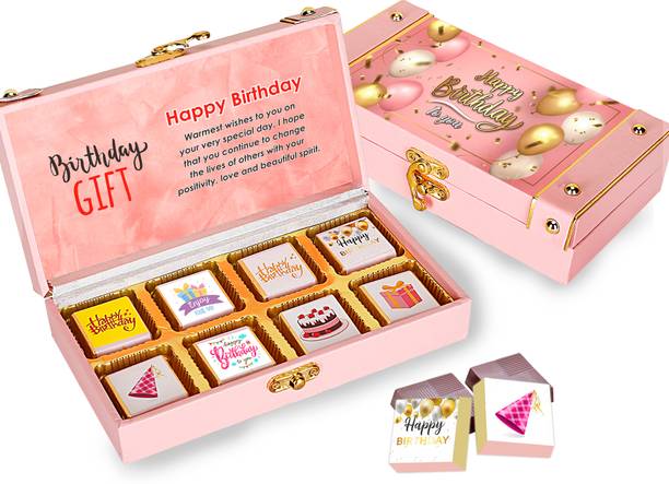 Chocoloony Handmade 8 pcs Assorted Milk Chocolate Wooden Gift Box For Birthday Gift Hamper Caramels