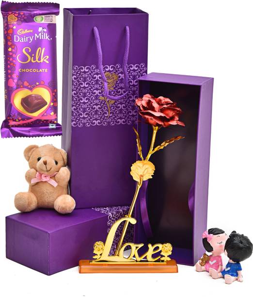 Cadbury Dairy Milk Silk Red Rose Love Stand Teddy Bear Kissing Couple Valetines gift Bars