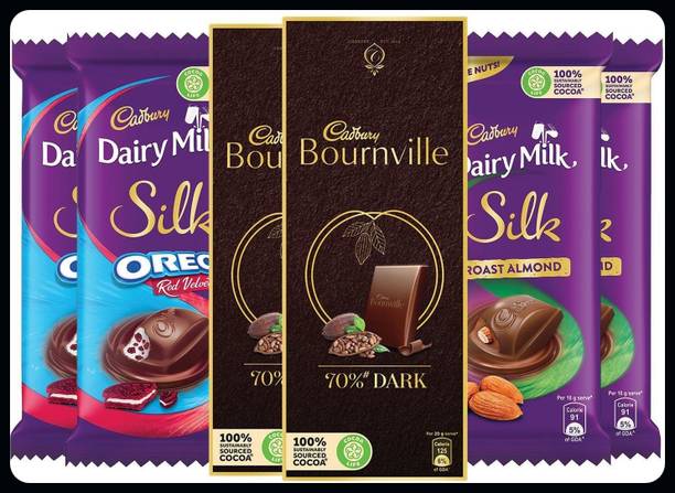 Cadbury Bournville 70% Dark Chocolate 80g (Pack of 2) + Dairy Milk Silk Roast Almond-A Bars