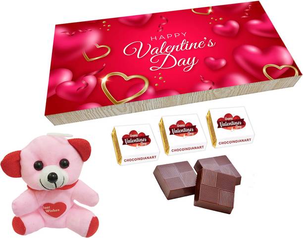 CHOCOINDIANART Beautiful Happy Valentine Day 18pcs Delicious Chocolate Gift with Teddy Truffles