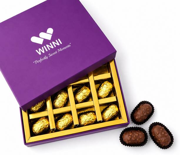 WINNI CELEBRATE RELATIONS Deluxe 12 Pcs Date Bites Chocolate Gift Pack | Belgian Dry Fruite Dark Chocolate
