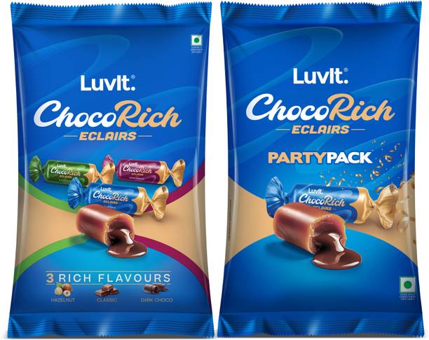 LuvIt Chocorich Assorted Eclairs | Birthday Party Pack | Hazelnut,Dark Choco,Classic | Bar