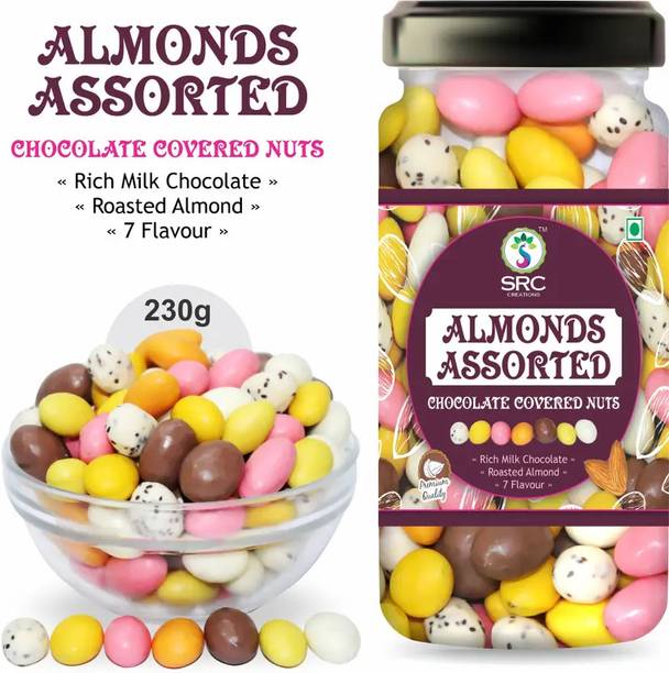 SRC Almonds Chocolate Nuts | 7 Flavour Mix Pack, Badam Chocolate Mix Caramels
