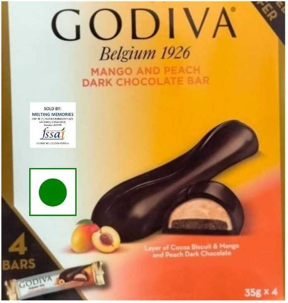 Godiva Belgium Mongo and Peach Chocolate 4 Bars Pack (35g x 4) 140g Bar