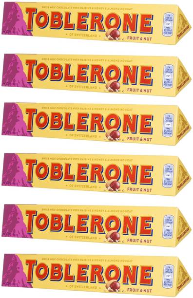 Toblerone FRUIT & NUT (6 x 100 gm.) SWISS MILK CHOCOLATE WITH RAISINS,HONEY & ALMOND Bars