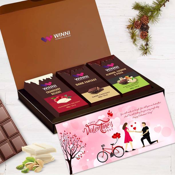 WINNI CELEBRATE RELATIONS Deluxe 3 Packs Chocolate Bar With Valentine Card Gift Hamper | Chocolates Pack Bars