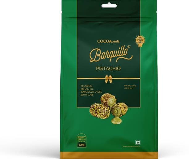 BARQUILLO Pistachio Premium Chocolate filled with Pista Flavoured Cream Bites