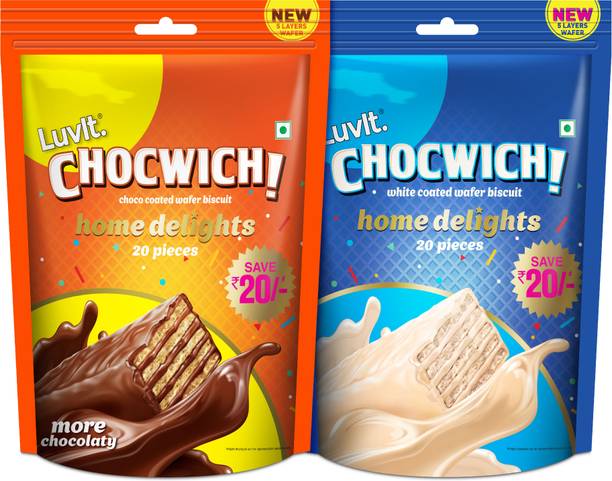 LuvIt Chocwich & Chocwich White Home Delights Wafer Chocolates | Crunchy & Delicious | Bars