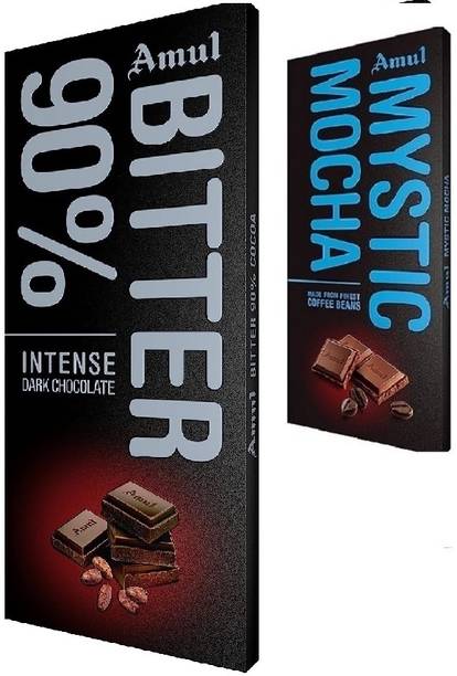 Amul Bitter 90% Chocolate, & Mystic Mocha Chocolate Bars